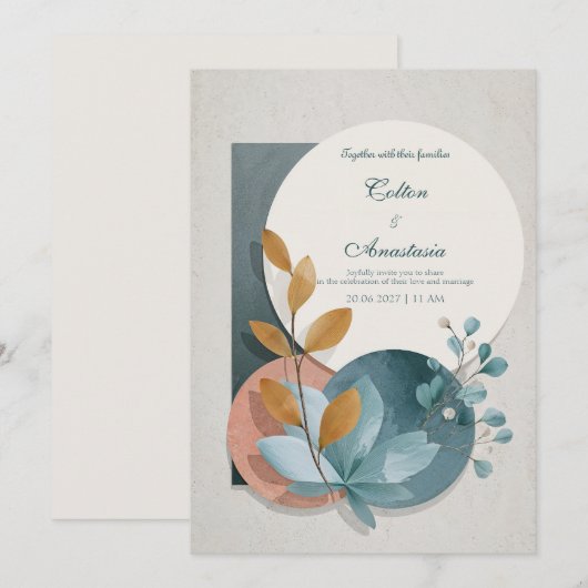 Botanische geometrische terracotta blauw groen bru kaart (Voorkant / Achterkant)