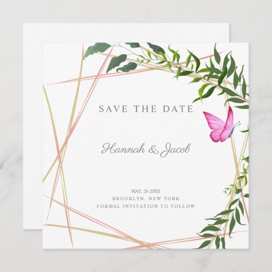 Botanische Geometrische Trouwdesign met Vlinder (Voorkant / Achterkant)