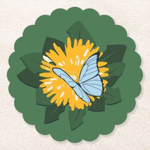 Botanische gestileerde paardenbloem vlinder geel g kartonnen onderzetters