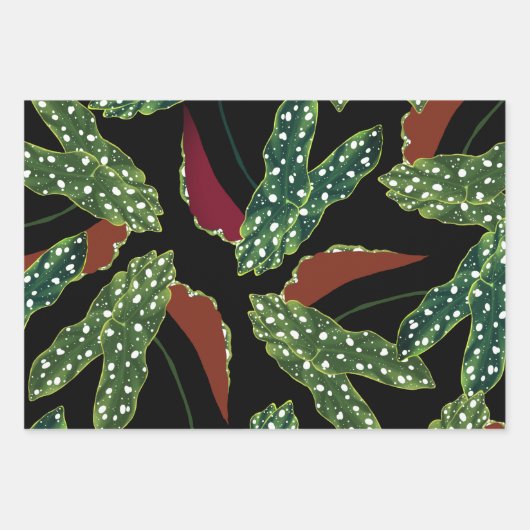 Botanische gevlekte Begonia bladeren inpakpapier S (Voorkant 3)