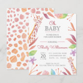 Botanische Giraffe Safari Baby shower Aankondiging (Voorkant / Achterkant)