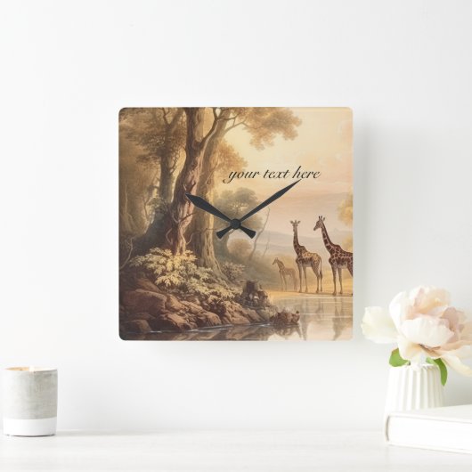  botanische giraffen, aanpasbaar vierkante klok (Huis)