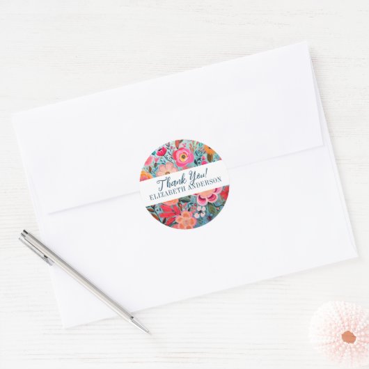  Botanische Girly Floral Bedankt Ronde Sticker (Envelop)