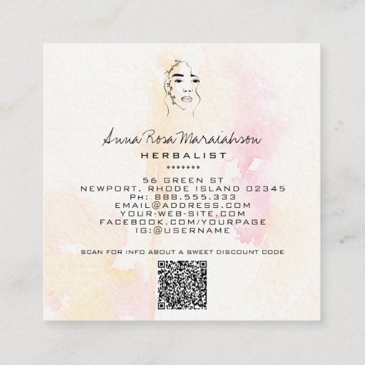 *~* Botanische godin Greenery QR Line Art Vierkante Visitekaartje (Achterkant)