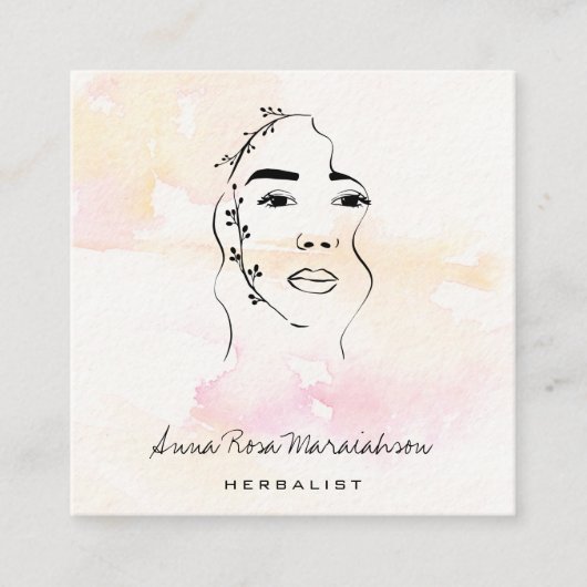 *~* Botanische godin Greenery QR Line Art Vierkante Visitekaartje (Voorkant)