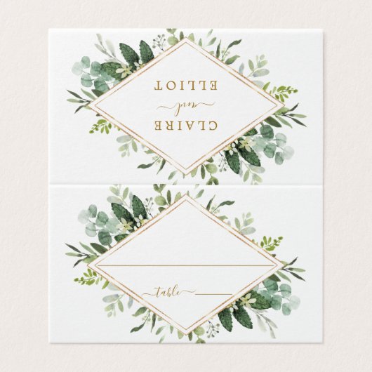 Botanische Gold Diamond Greenery Wedding Place Car Kaart (Buitenkant ongevouwen)