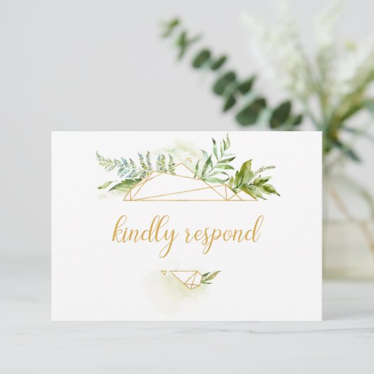 Botanische Gold Geometric Crystal RSVP Kaartje (Staand voorkant)