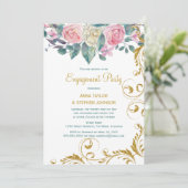 Botanische Gold Glitter Swirls Engagement Party Kaart (Staand voorkant)