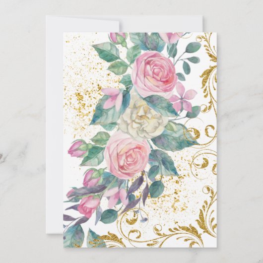 Botanische Gold Glitter Swirls Engagement Party Kaart (Achterkant)