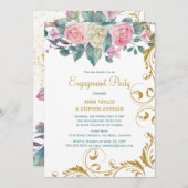 Botanische Gold Glitter Swirls Engagement Party Kaart (Voorkant / Achterkant)