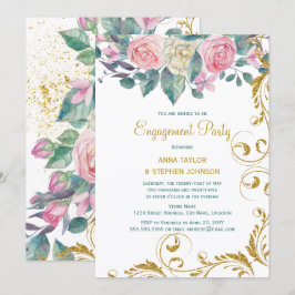 Botanische Gold Glitter Swirls Engagement Party Kaart