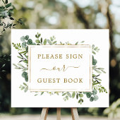 Botanische Gold Green Guest Book Sign Poster