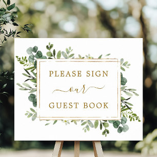 Botanische Gold Green Guest Book Sign Poster