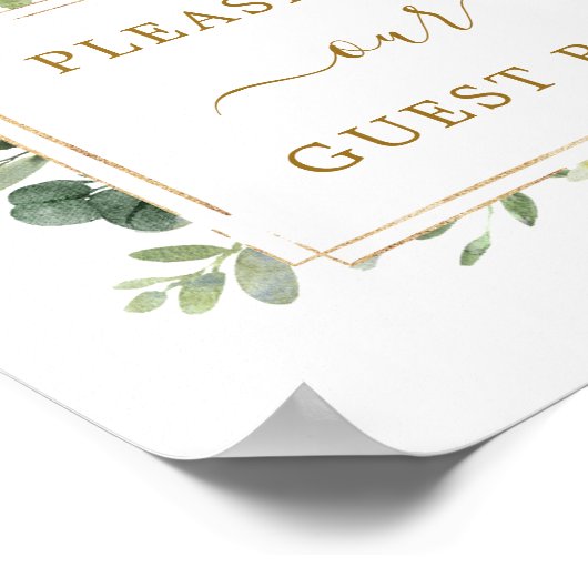 Botanische Gold Green Guest Book Sign Poster (Hoek)