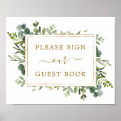 Botanische Gold Green Guest Book Sign Poster (Voorkant)