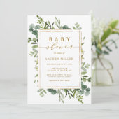 Botanische Gold Greenery Baby shower Invitation Kaart (Staand voorkant)