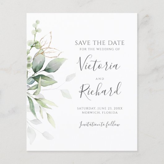 Botanische Gold Greenery Eucalyptus Save the Date (Voorkant)