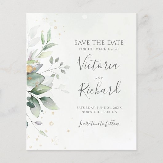 Botanische Gold Greenery Eucalyptus Save the Date (Voorkant)