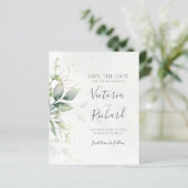 Botanische Gold Greenery Eucalyptus Save the Date (Staand voorkant)