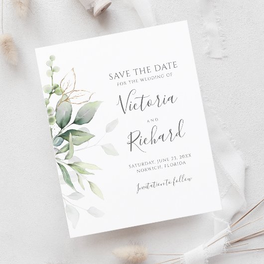 Botanische Gold Greenery Eucalyptus Save the Date