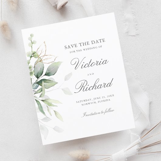 Botanische Gold Greenery Eucalyptus Save the Date