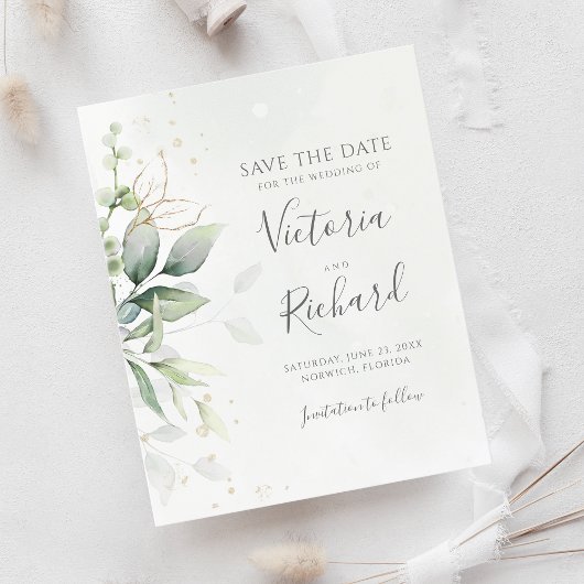 Botanische Gold Greenery Eucalyptus Save the Date