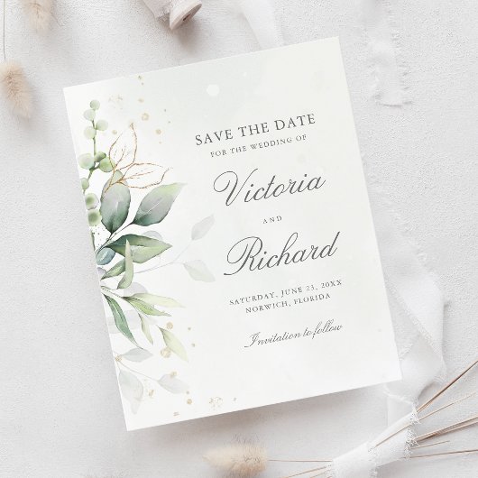 Botanische Gold Greenery Eucalyptus Save the Date