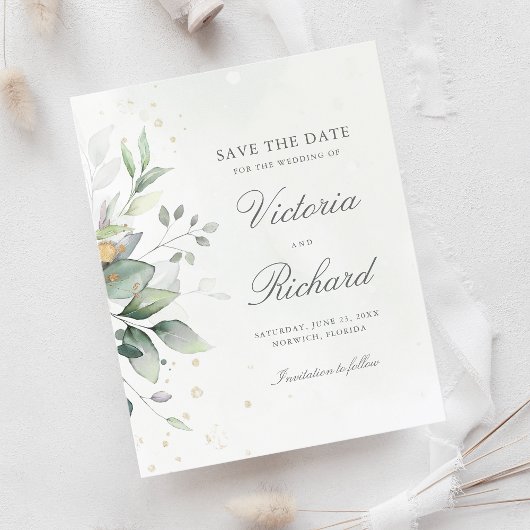 Botanische Gold Greenery Eucalyptus Save the Date