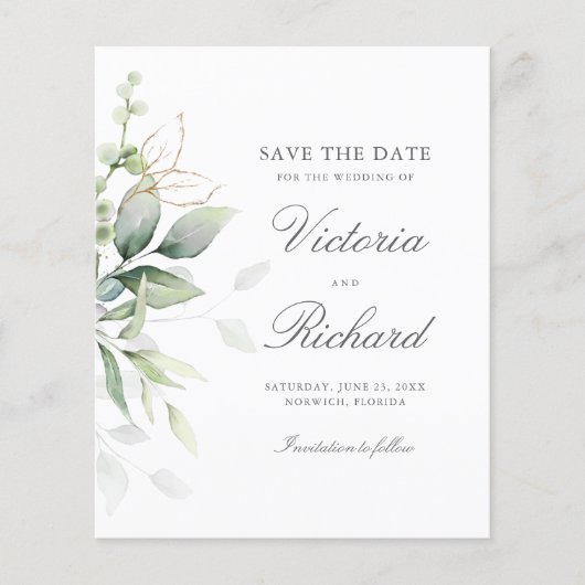 Botanische Gold Greenery Eucalyptus Save the Date (Voorkant)