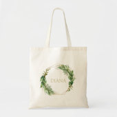 Botanische Gold Greenery Personaliseer Naam Canvas Tote Bag (Voorkant)