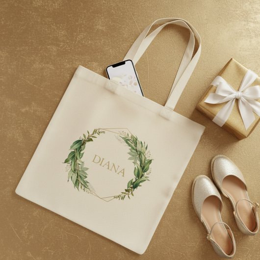 Botanische Gold Greenery Personaliseer Naam Canvas Tote Bag