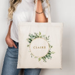 Botanische Gold Greenery personaliseren Tote Bag<br><div class="desc">Deze gepersonaliseerde canvas tas is voorzien van geschilde waterverf eucalyptus greenery,  groene bladeren en een gouden cirkel lijst. Voor meer geavanceerde aanpassing van dit ontwerp,  te klikken gelieve de "meer"verbinding aanpassen. Overeenkomende objecten zijn ook beschikbaar.</div>