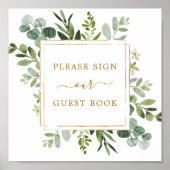 Botanische Gold Greenery Square Guest Book Sign Poster (Voorkant)
