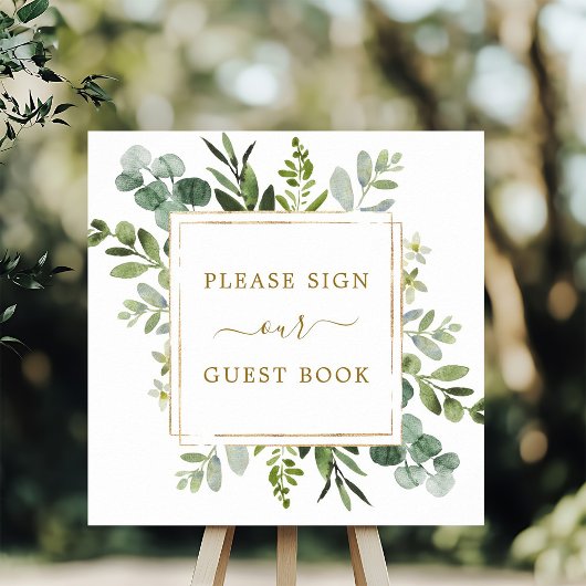 Botanische Gold Greenery Square Guest Book Sign Poster
