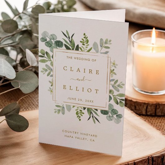 Botanische Gold Greenery Waterverf Wedding Program
