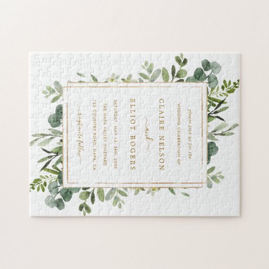 Botanische Gold Greenery Wedding Invitation Legpuzzel (Horizontaal)