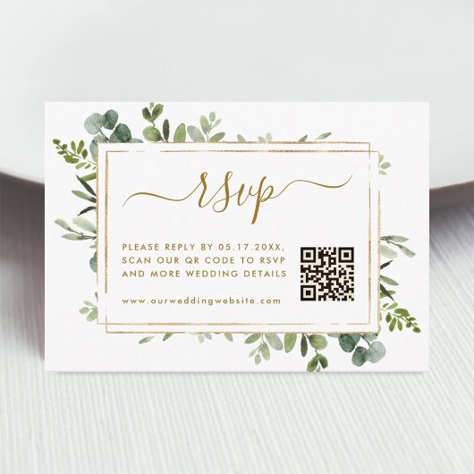 Botanische Gold Greenery Wedding RSVP met QR-code Informatiekaartje