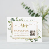 Botanische Gold Greenery Wedding RSVP met QR-code Informatiekaartje (Staand voorkant)