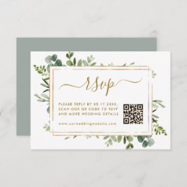 Botanische Gold Greenery Wedding RSVP met QR-code Informatiekaartje