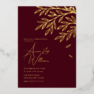 Botanische Gold Leaf Bourgogne repetitie diner Folie Uitnodiging