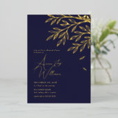Botanische Gold Leaf Navy repetitie diner Folie Uitnodiging (Staand Voorkant)