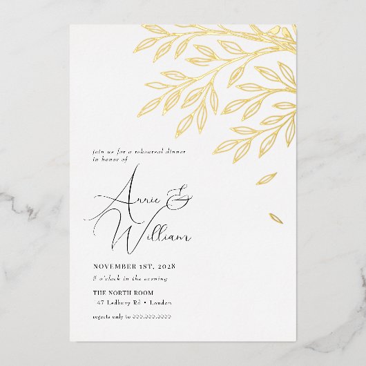 Botanische Gold Leaf Repetitie Diner Uitnodiging (Voorkant)