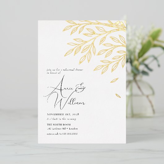 Botanische Gold Leaf Repetitie Diner Uitnodiging (Staand Voorkant)