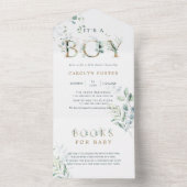 Botanische Gold Letter-Baby shower | Boeken voor B All In One Uitnodiging (Binnen)