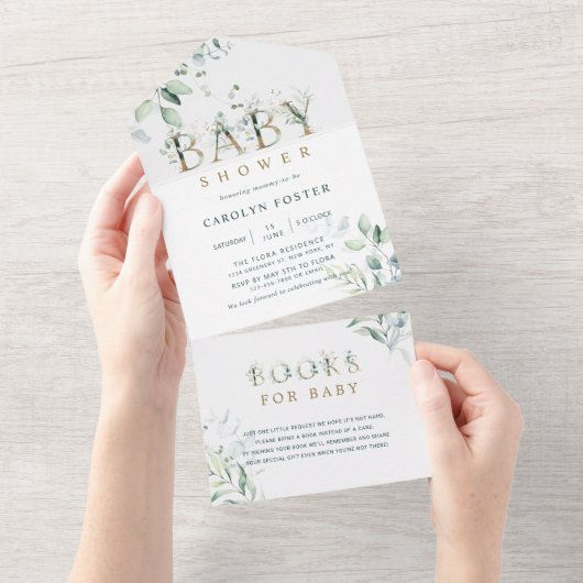 Botanische Gold Letter Boy Baby shower All In One Uitnodiging (Afscheurbaar)