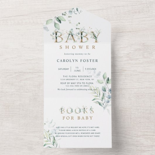 Botanische Gold Letter Boy Baby shower All In One Uitnodiging (Binnen)