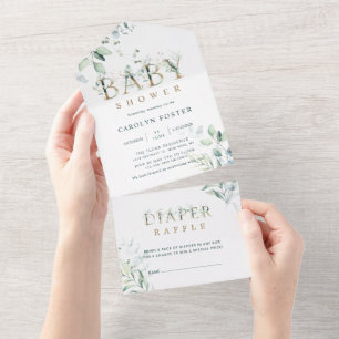 Botanische Gold Letter Girl Baby shower All In One Uitnodiging