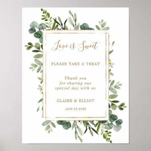 Botanische Gold Love is Sweet Dessert Bar Sign Poster (Voorkant)