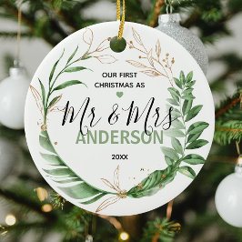 Botanische Gold Ons eerste kerstfeest, Mr & Mrs. F Keramisch Ornament