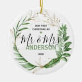 Botanische Gold Ons eerste kerstfeest, Mr & Mrs. F Keramisch Ornament (Voorkant)